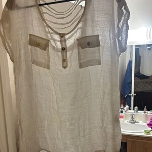 Elegant Sheer Cream Blouse with Button Accents